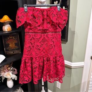 ML Monique Lhuillier Lace Ruffled Strapless Minidress – Size 2